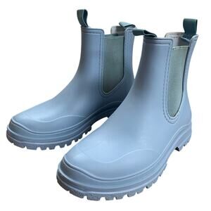 Dksuko Womens Size 6.5 Blue Short Pull On Rain Rubber Waterproof Garden Boots